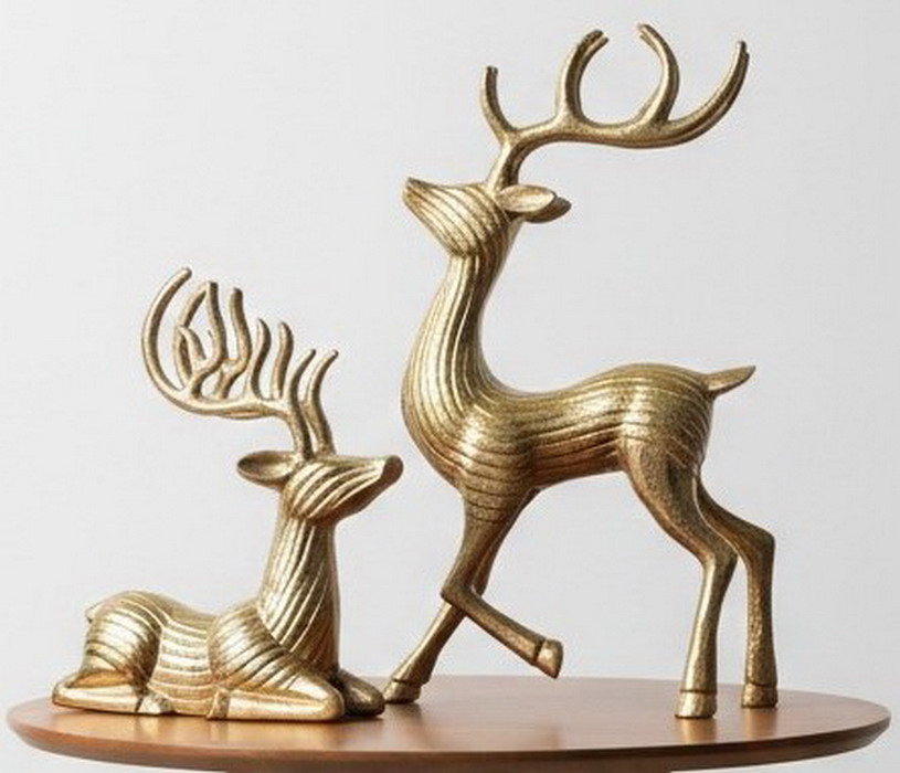 Metal Deer Pair Statue Figurine