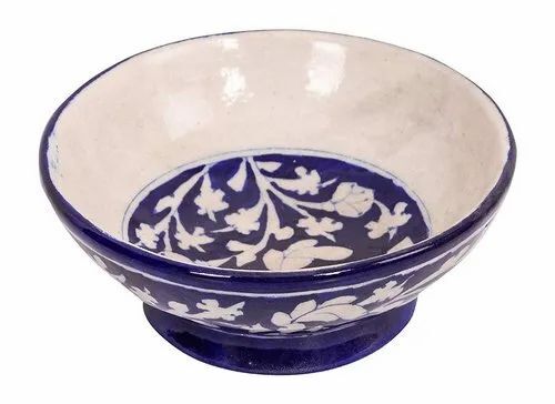 Blue Art Pottery Bowls - Ceramic, 12cm, Blue Printed | Multi Color, Customized Design, Durable, Fine Finished, Lightweight, Glossy Surface
