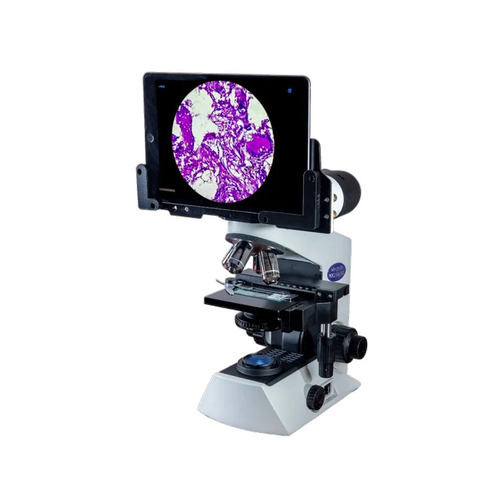 Digital Head Biological Research Microscope - Stainless Steel, White & Black, Infinity Plan, 1000x LED Illumination, Mechanical Stage