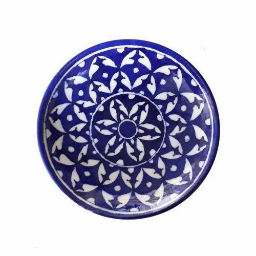 Handmade Blue Pottery Ceramic Wall Hanging Plate - Ceramic, 8 Inch, Blue, Glossy Finish, Lightweight, Eco-Friendly, Wall Mount