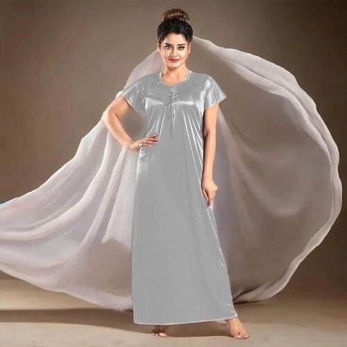 Ladies Grey Satin Nightgown