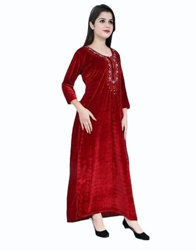 Maroon Ladies Velvet Winter Nighty