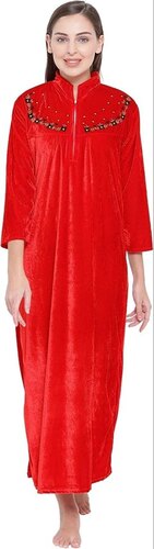 Red Ladies Velvet Winter Nighty