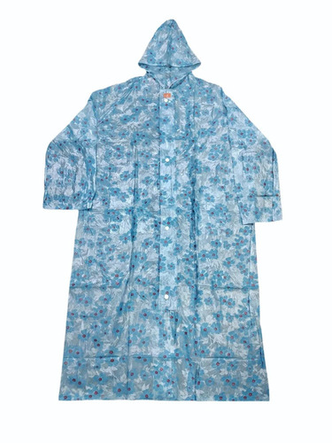 Women Nylon Printed Long Raincoat - Color: Turquoise Blue