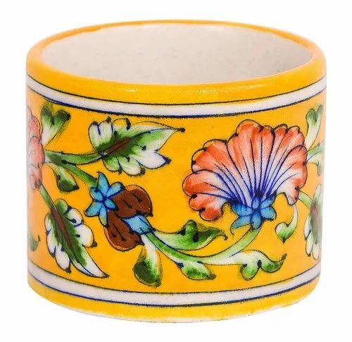 Yellow Printed Ceramic Jar