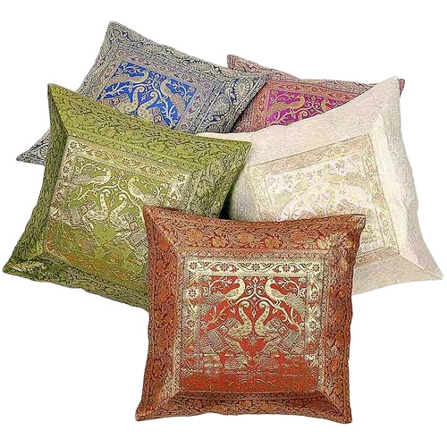 Brocade Silk Cushion Cover - 100% Silk, 16x16 Inch, Multicolor | Handmade Patchwork, Square, Machine Washable