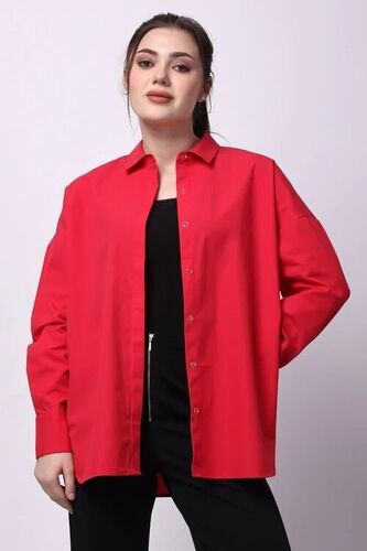 Ladies Free Size Shirt - Red, Full Sleeves | No Fade, Stylish, Comfortable, Washable