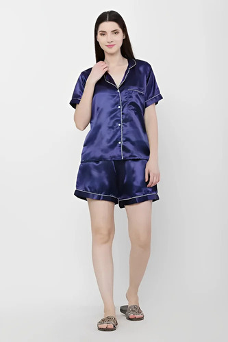 Satin Silk Purple Ladies Night Dress
