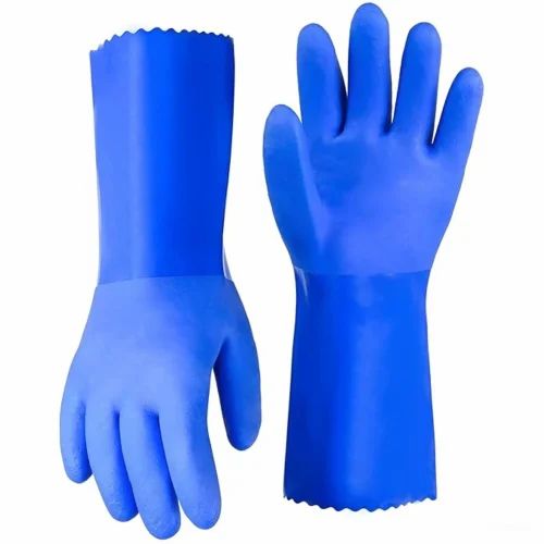 Rubber Blue Safety Hand Gloves - Design: Plain