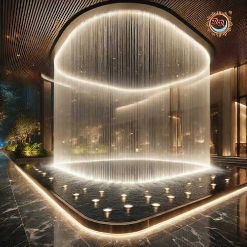 S.S String Water Fountain - Stainless Steel, Warm Light | Elegant Durable Marble, Smooth Finish, Outdoor Use