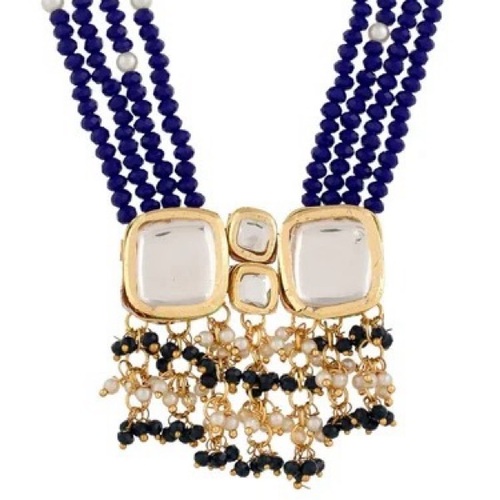 Dark Blue Long Kundan Necklace Set