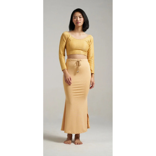 Fish Cut Beige Saree Shapewear - Lycra Fabric, Brown, High-Rise Waist | Shrink Resistant, Stretch Comfort, Adjustable Drawstring