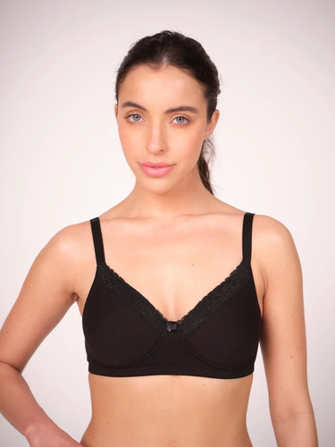 Ladies Cotton T Shirt Bra - Sizes 30B to 38B, Black | Wire-Free, Seamless, Lightly Padded, Adjustable Straps