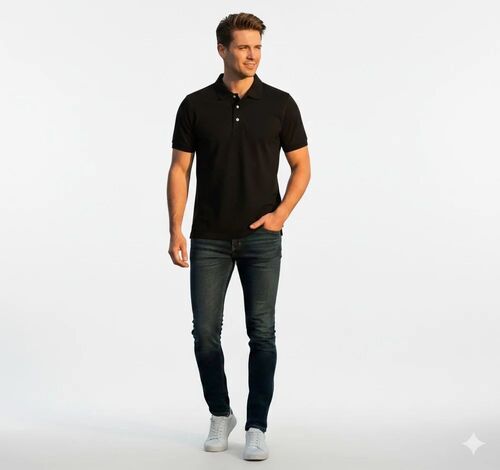 Men Black Polo Polyester T Shirt
