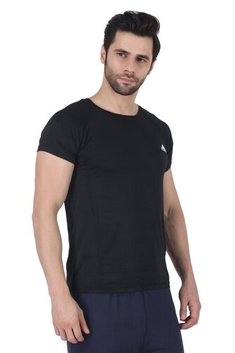 Men Black Polyester T Shirt - Polyester, All Size, Black | Stylist, Comfortable, O-Neck, Short Sleeves