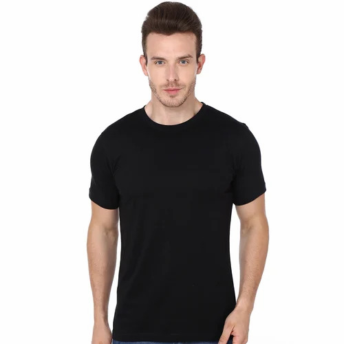 Men Plain Cotton T Shirt - Cotton, All Size, Black | O-Neck, Stylist, Comfortable, Short Sleeves