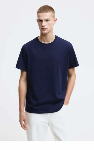 Mens Cotton Plain Blue T Shirt