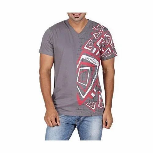 Mens Printed V Neck T Shirt