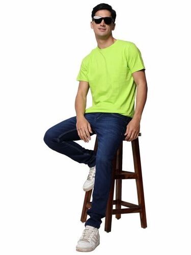 Plain Men Cotton Green T Shirt