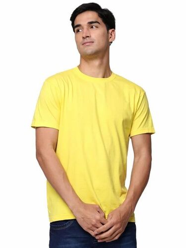 Round Neck Yellow Cotton T Shirt