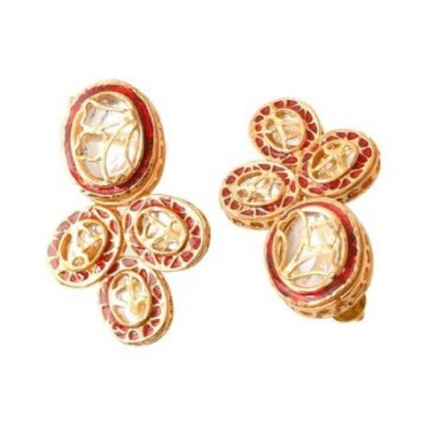 Thewa Kundan Meenakari Gold Necklace Set - Color: Golden