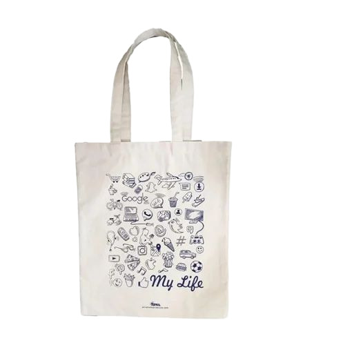 White Cotton Printed Bags