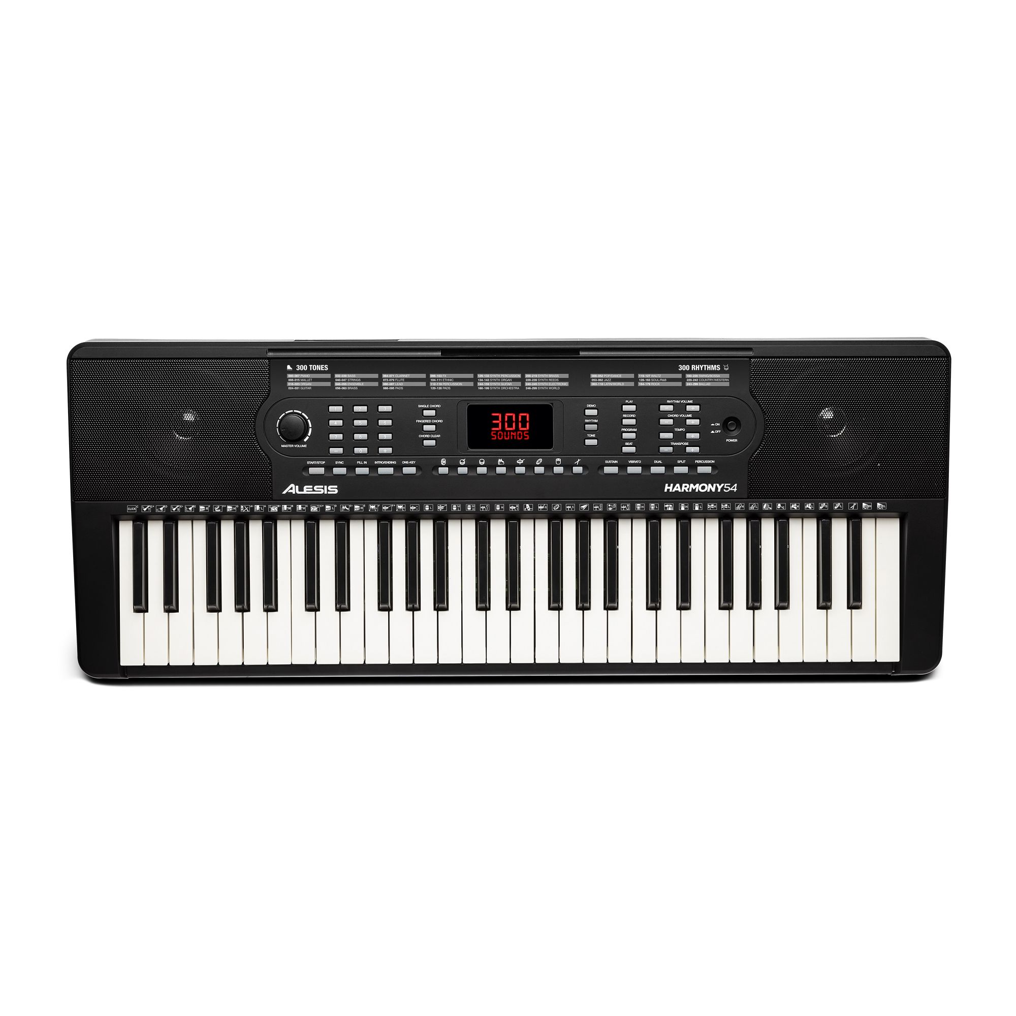 Alesis Harmony 54 54-Key Portable Keyboard - Plastic, Black, Electric | 300 Sounds, 300 Rhythms, Song Recorder, Microphone Included