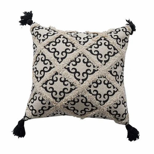 Cotton Embroidery Square Cushion Cover - Color: Black And Off White