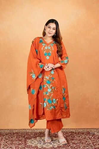 3 Piece Mul Chanderi Multi Embroidery Kurti Pant Set
