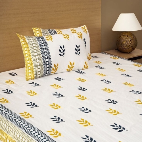 Printed Cotton Bedsheet - Color: White
