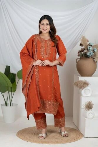 Roman Silk Mirror Work Kurti Pant Set