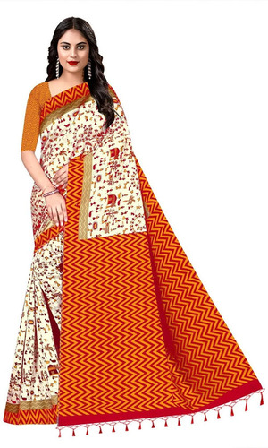 6.3 Meter Orange Banarasi Khadi Silk Saree