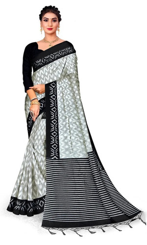 6.3 Meter Printed Black Khadi Silk Sarees