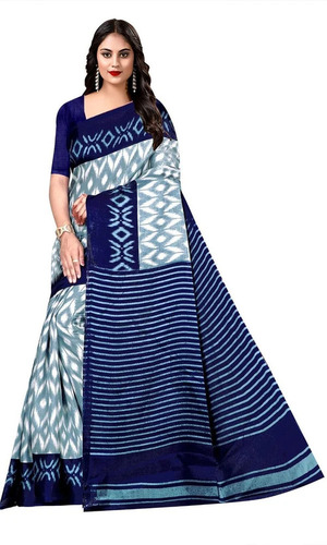 6.3 Meter Printed Blue Khadi Silk Sarees - Gender: Women