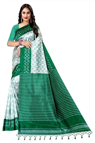 6.3 Meter Printed Green Khadi Silk Sarees