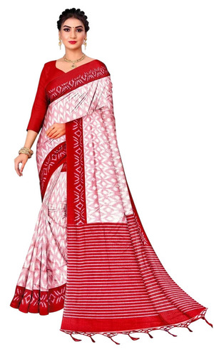 6.3 Meter Printed Red Khadi Silk Sarees