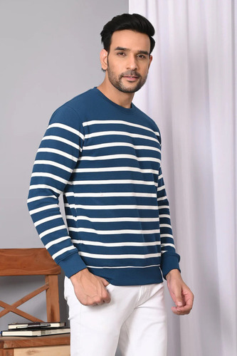 Comfortable Men Stripes Full Sleeves Sweatshirts - Blue All Size | Anti Wrinkle No Fade Skin Friendly