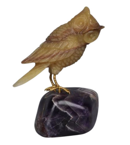 Owl Gemstone Statue - 4 Inch Brown Gemstone, Polished Bronze Finish, Durable