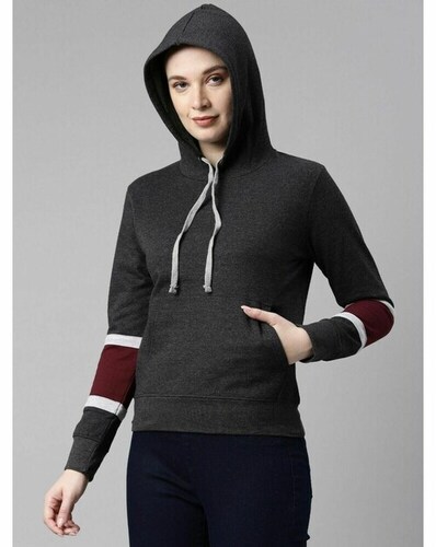 Women Grey Hooded Sweatshirt