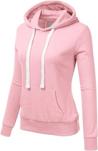 Women Pink Hooded Pure Cotton Sweatshirt