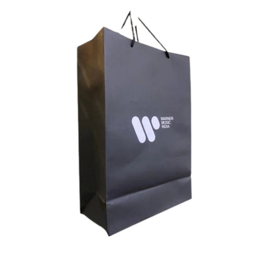 340 Gsm Printed Paper Carry Bags - Black Kraft Paper, Multicolor Print, Moisture Proof, Eco Friendly, Thread Handles