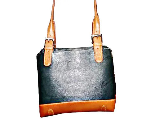 Black And Brown Ladies Shoulder Handbag - Genuine Leather, Standard Size, Black And Brown, Zipper Closure | Women, Handle Bag, Small Items Storage