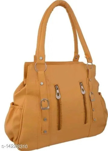 Brown Ladies Leather Shoulder Handbag - PU Leather, Blue, Shoulder Strap | Zipper Closure, Casual Wear, Standard Size