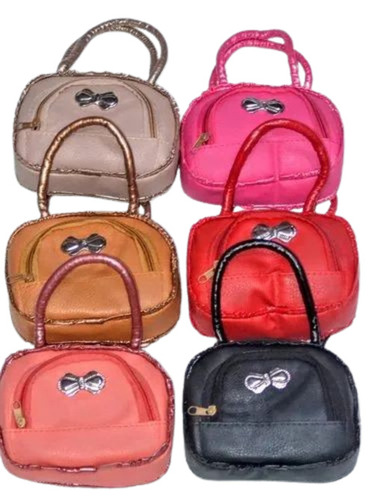 Designer Ladies Rexine Purse - Rexine, 8x7 Inch, Multi Color | Zipper Closure, Glossy Finish, Handle Bag, Water Resistant