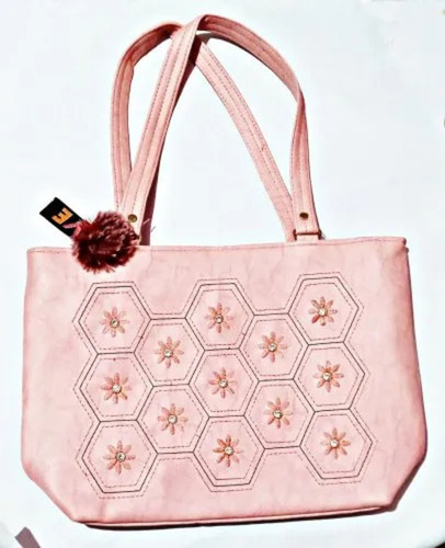 Printed Ladies Handbags - Polyurethane, Pink | Zipper Closure, Handle Bag, For Small Items
