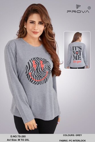 Ladies Grey Pc Interlock Round Neck T Shirt