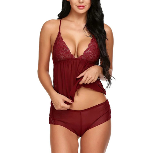 Ladies Maroon Satin Bridal Nightwear Dress