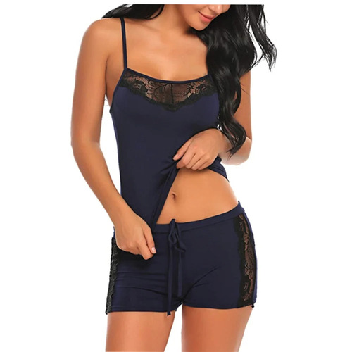 Ladies Navy Blue Lycra Lingerie Nighty Dress
