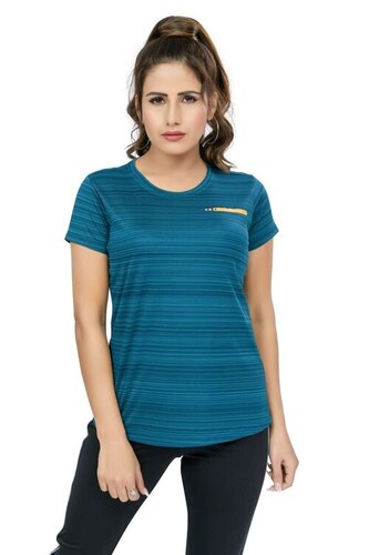 Ladies Polyester Dri Fit Round Neck T Shirt