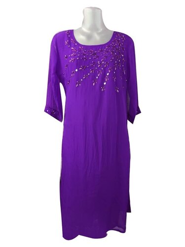 Ladies Purple Georgette Kurti - Georgette, All Size, Purple | Anti Wrinkle, No Fade, Comfortable, Washable
